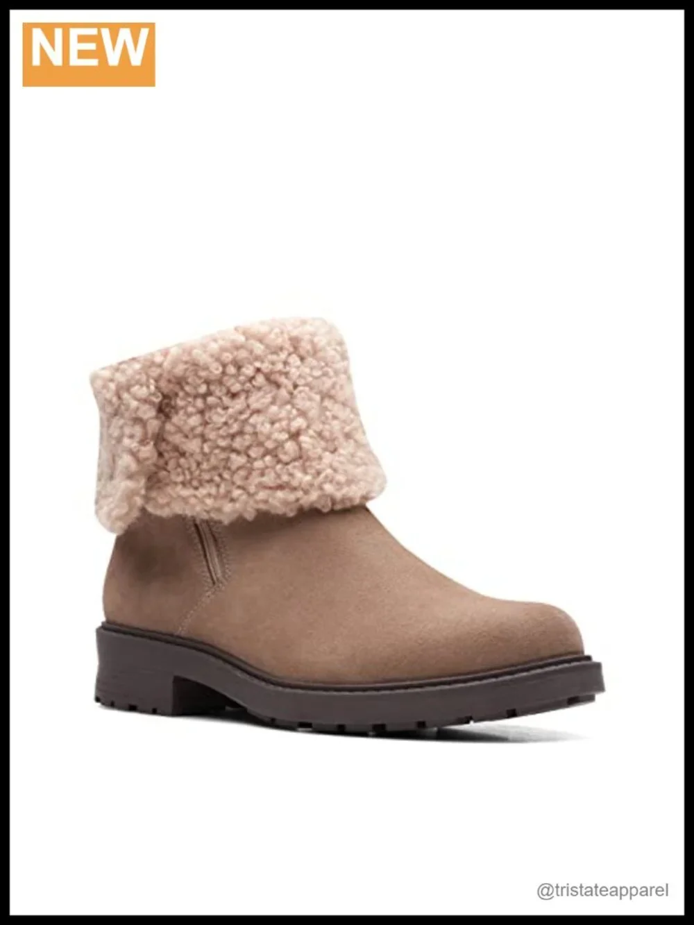 Clarks Women's Opal Zip Mid-Calf Boots Suede Faux Fur Lining Side Zip